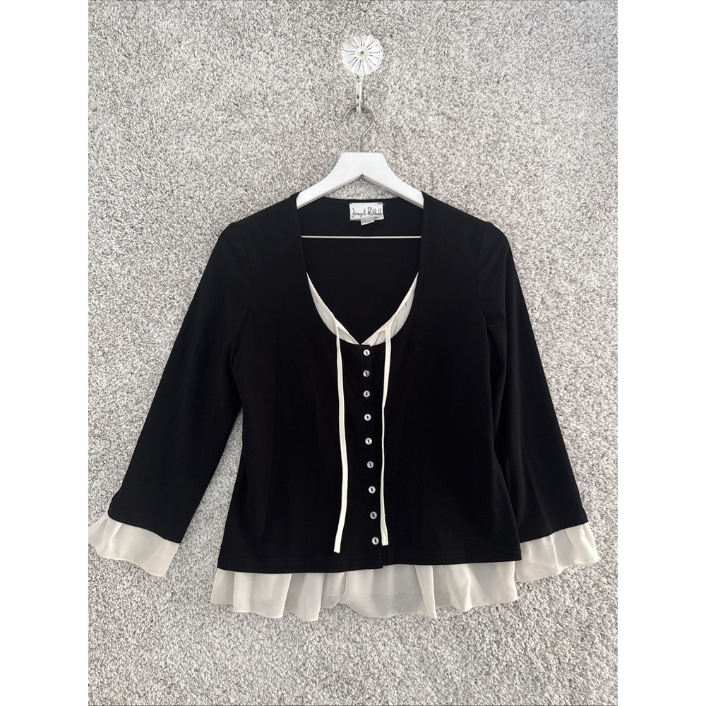 Joseph Ribkoff Women's Top Blouse Long‎ Sleeve Panel Black White V-Neck - Size 4